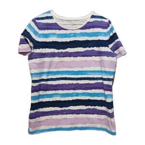 Talbots Top Womens Petite Medium PM Striped Tee Shirt Watercolor Short Sleeve